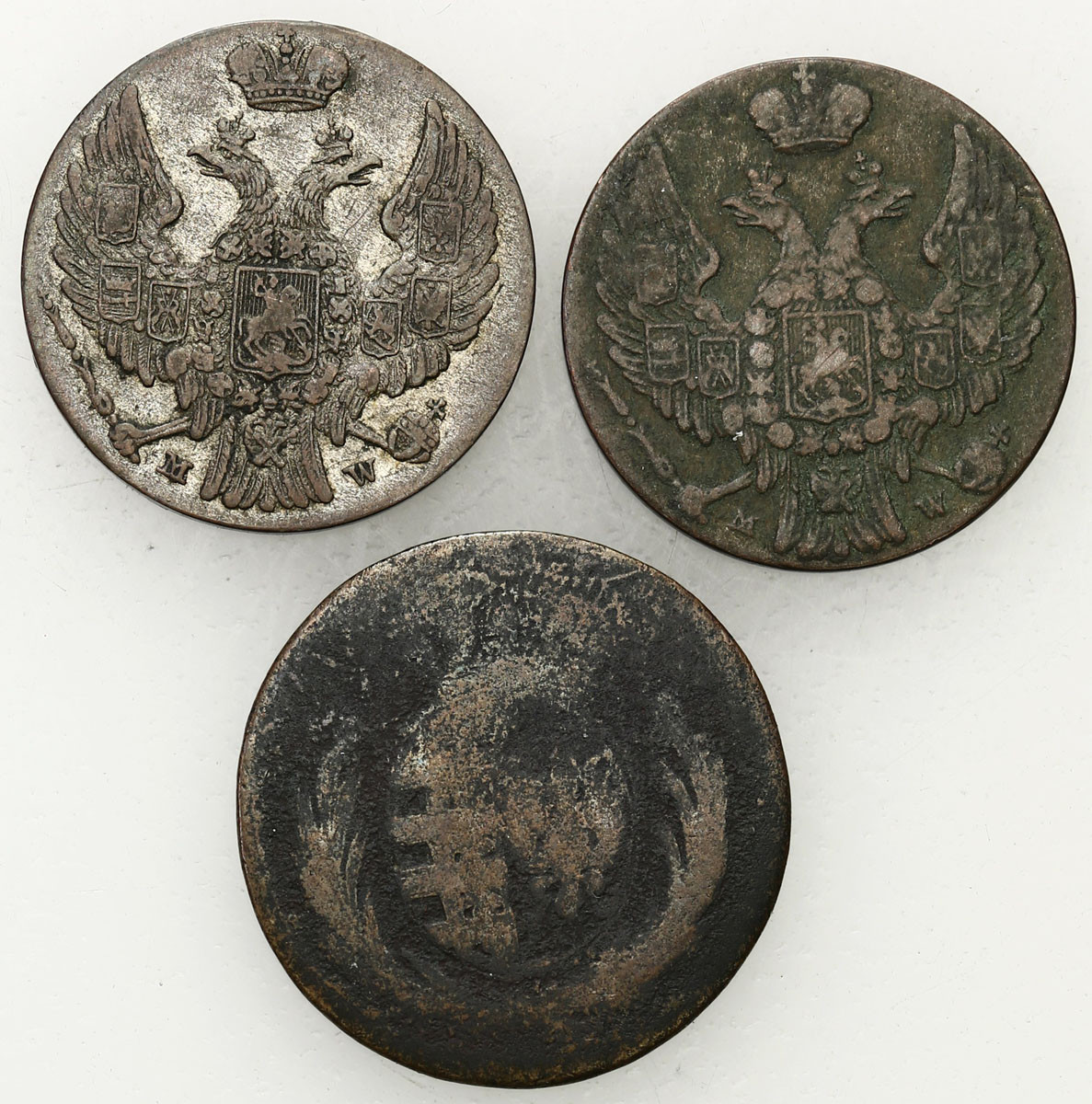 Polska XIX wiek. 2 x 10 groszy 1840 MW, Grosz 1811 IS, Warszawa, zestaw 3 monet